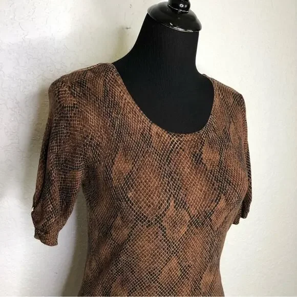 WHBM brown and black snakeskin python knit sweater top size Small - Picture 2 of 14